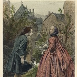 France, paris, Jean-Jacques Rousseau (1712-1778) meeting Louise-Eleanor de Warens (1699-1762) in 1732 by Leloir, engraving