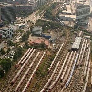 Germany, Hamburg, Aerial view of railway yard