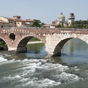 ITALY, Veneto, Verona, Ponte Pietra across Adige river
