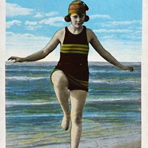 Postcard of Woman Standing on Beach. ca. 1923, Chicken sandwich