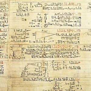 Rhind Mamematical Papyrus, written in hieratic script, circa 1650 B. C
