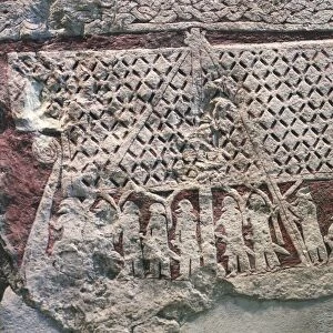 Runestone from Gotland Island, Detail depicting ship of Odin carrying souls of warrior heroes dead in battle to Afterworld, Bildstenar