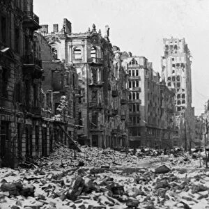 Szpitalna street in warsaw, poland in ruins at the end of world war ll in 1945