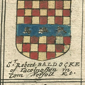 Coat of arms copperplate 17th century Baldock and Elwes