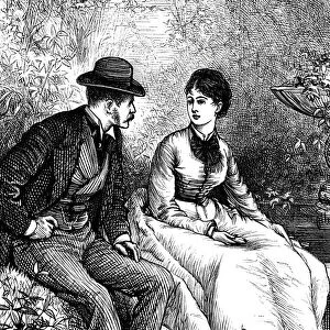 Couple sitting in garden talking