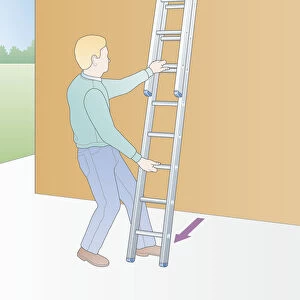 Digital illustration safely positioning ladder against outside wall