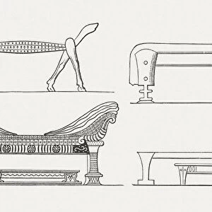 Historic beds from antiquity, wood engravings, published in 1897