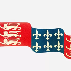 Illustration of Hundred Years War Flag with English lions and French Fleur De Lys