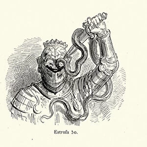 Knight fighting with a snake, Medieval fantasy