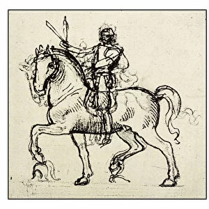 Leonardo's sketches and drawings: man on horse (Sforza)