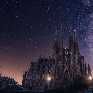 Milky Way and Basilica and Sagrada Familia