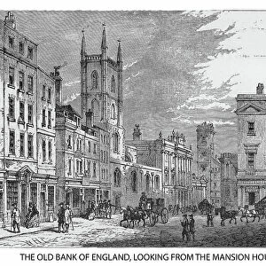 Old illustration of the Old Bank of England, looking from the Mansion House, London, England