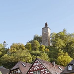 Schlossturm tower and Marktplatz square, Bad Berneck, Fichtelgebirge mountain range, Upper Franconia, Franconia, Bavaria, Germany, Europe, PublicGround