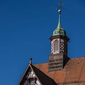 Town hall with lunar phase clock, Bad Urach, Baden-Wurttemberg, Germany