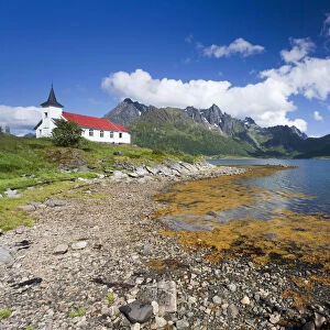 Vestpollen chapel in Austnesfjord, Lofoten Islands, Norway, Scandinavia, Europe, PublicGround