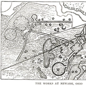 woodcut map illustration of Newark Earthworks, Ohio