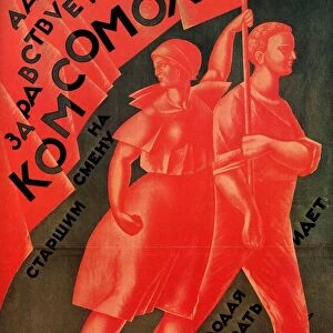 Long life to Komsomol. Soviet poster of A. Samokhvalov. 1924. Girl and youth