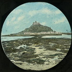 General view along the causeway to St Michael's Mount, Mounts Bay, Cornwall. Around 1890
