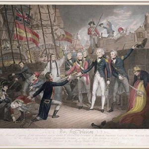 Admiral Nelsons boarding the two Spanish Ships, 14th February 1797