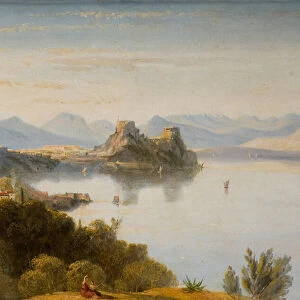 Albanian Mountains with Corfu in Distance (oil on canvas)