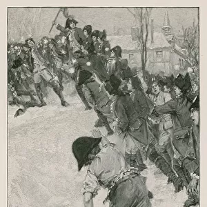 Bonaparte attacking snow forts at the School of Brienne (engraving)