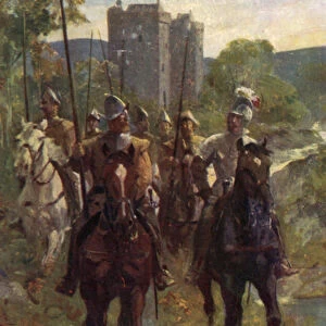 "Border Reivers"Setting out on a Cattle Raid (colour litho)