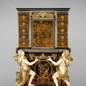 Cabinet on stand with medallions after Jean Varin, c. 1675-80 (oak veneered with pewter