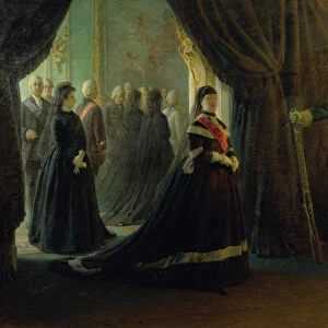 Catherine II (1729-96) at the Coffin of Empress Elizabeth (1709-61), 1874 (oil on canvas)