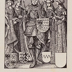 Charlemagne and his four wives (litho)