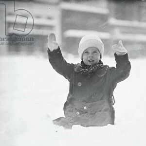 Child Playing in Snow, Washington DC, USA, 1922 (b/w photo)