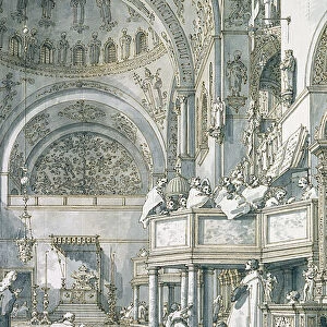 The Choir Singing in St. Marks Basilica, Venice, 1766 (pen, ink and wash on paper)