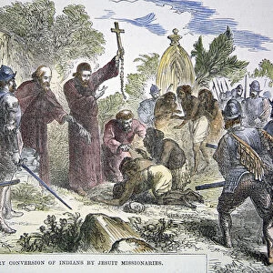 Compulsory conversion of Native Americans to christianity by Spanish Jesuit missionaries