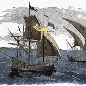 Cortezs Fleet Sailing for Mexico - Spanish colonization of the Americas