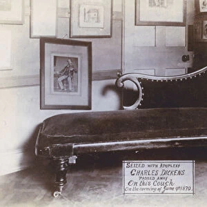 Couch on which Charles Dickens died in June 1870 (b / w photo)