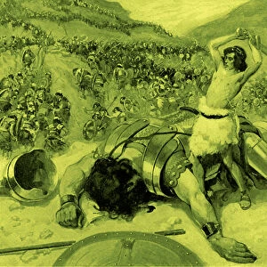 David cuts off head of Goliath by J James Tissot - Bible