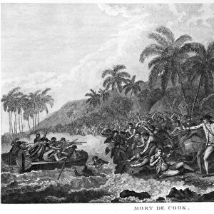 The Death of Captain James Cook (1728-79) 14th February 1779 (engraving) (b / w photo)
