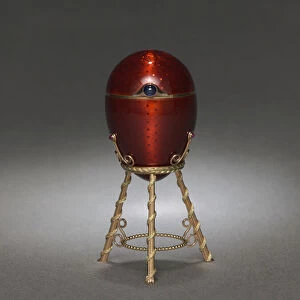 Egg, before 1896 (gold, enamel, sapphire, gold easel & stand