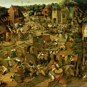 Fair with Theatrical Presentation, (oil on panel) c. 1600