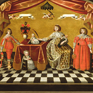 A Family Group Portrait with coats of arms