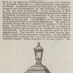 The Fothergill Memorial Fountain at Darlington (engraving)