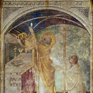 Fresco of the life of Saint Martin. The miraculous mass of Saint Martin of Tours