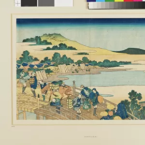 Fukui Bridge in Echizen Province, 1833 (colour woodcut)
