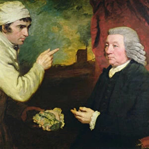 A gentleman and a miner with a specimen of copper ore