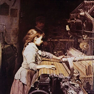 Girl working in a mechanical spinning, late 19th century