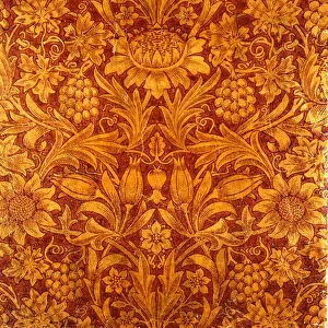 Gold and Red Sunflower Wallpaper Design, 1879 (colour woodblock print on paper)