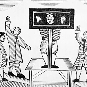 A Guilty Man in the Village Pillory, copy of a 16th century illustration
