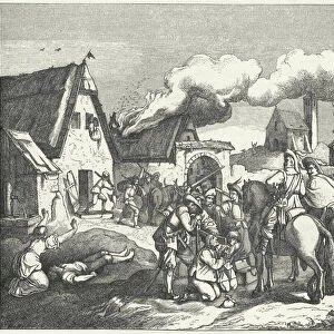 Imperial troops looting and pillaging after the Battle of Nordlingen, 1634 (engraving)