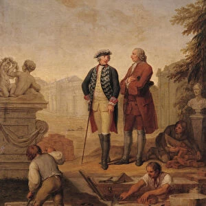 King Frederick II of Prussia (1712-86) and the Marquis of Argens (1704-1771) inspecting