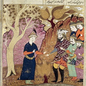 Knights finding the fallen Kawus, illustration from the Shahnama (Book