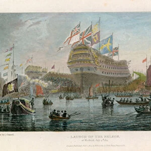 The launch of the Nelson (coloured engraving)